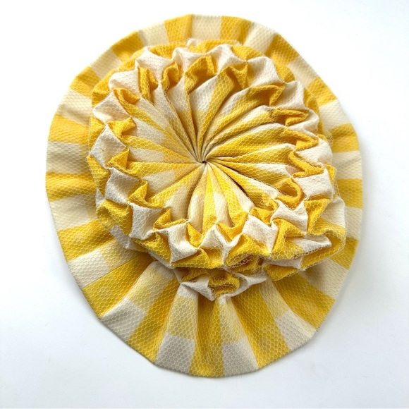 60s Vintage Gingham smocked mesh womens Sunhat yellow white Packable stretch fit - Picture 7 of 11